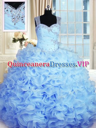 Baby Blue Sleeveless Beading and Ruffles Floor Length Vestidos de Quinceanera