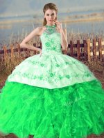 Comfortable Embroidery and Ruffles Quince Ball Gowns Green Lace Up Sleeveless Court Train(SKU PSSW1157MT-4BIZ)