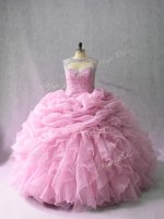 Scoop Sleeveless Organza Sweet 16 Dress Beading and Ruffles Brush Train Lace Up(SKU PSSW0953-3BIZ)