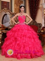 Perfect Coral Red Ruffled Organza Quinceanera Dress With Beaded Decorate Sweetheart In Tamworth NSW