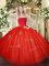 Red Sleeveless Appliques Floor Length Vestidos de Quinceanera