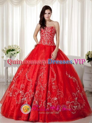 Remarkable Red Sweetheart Neckline Beaded and Embroidery Decorate For Nutley New Jersey/ NJ Quinceanera Dress