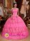 Stylish Rose Pink Ruffles Layered Sweet 16 Ball Gown Dresse With Strapless Organza Lace Appliques In Charlotte Michigan/MI