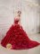 Brand New Wine Red Spaghetti Straps Quinceanera Dress For Colebrook New hampshire/NH Beading Court Train Organza Ball Gown