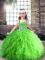 Floor Length Kids Formal Wear Tulle Sleeveless Beading and Ruffles