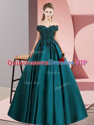 Sleeveless Floor Length Lace Zipper Ball Gown Prom Dress with Teal