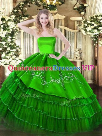 Green Sleeveless Organza and Taffeta Zipper Ball Gown Prom Dress for Military Ball and Sweet 16 and Quinceanera