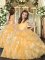 Excellent Gold Sleeveless Ruffles Floor Length Winning Pageant Gowns