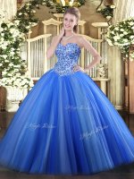 Fantastic Blue Ball Gowns Tulle Sweetheart Sleeveless Appliques Lace Up 15th Birthday Dress(SKU SJQDDT1154002-1BIZ)