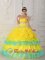 Pittsfield Massachusetts/MA Luxurious Yellow Strapless Ruched Bodice Quinceanera Dress With Beaded and Ruffled Decorate