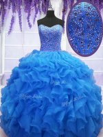 Sleeveless Lace Up Floor Length Beading and Ruffles 15 Quinceanera Dress