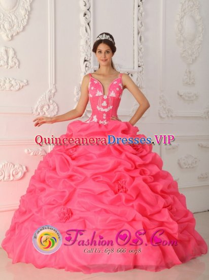 Fairbury Nebraska/NE Sexy Watermelon Quinceanera Dress With Appliques Decorate Straps And Bodice - Click Image to Close