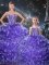 Floor Length Lace Up Quinceanera Dresses Purple for Military Ball and Sweet 16 and Quinceanera with Beading and Ruffles