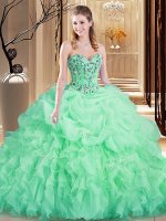 Suitable Apple Green Sleeveless Brush Train Embroidery and Ruffles Quinceanera Gowns(SKU SJQDDT928002-3BIZ)