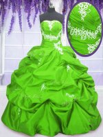 Ball Gowns Taffeta Strapless Sleeveless Appliques and Pick Ups Floor Length Lace Up Sweet 16 Dresses