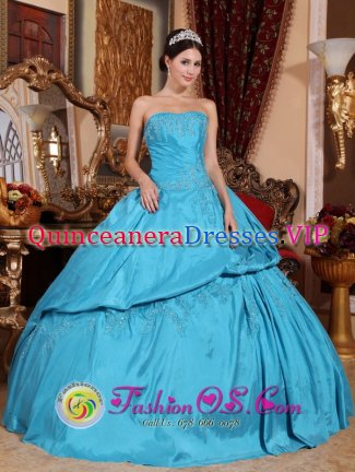 Beeville TX Romantic Teal Beading Strapless Taffeta and Pick-ups Quinceanera Dresses