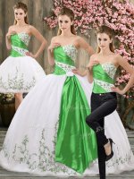 White Lace Up Vestidos de Quinceanera Embroidery and Belt Sleeveless Floor Length(SKU QDZY408TZA1BIZ)