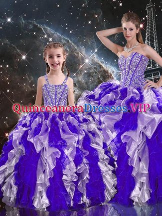 Simple Organza Sweetheart Sleeveless Lace Up Beading and Ruffles Sweet 16 Dresses in Multi-color