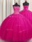 Big Puffy Ball Gowns Quinceanera Dress Fuchsia Sweetheart Tulle Sleeveless Floor Length Lace Up