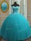 Graceful Sleeveless Floor Length Beading Lace Up Quinceanera Gowns with Aqua Blue