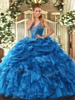 Ball Gowns Sweet 16 Dresses Blue Straps Organza Sleeveless Floor Length Lace Up(SKU SJQDDT1389002-1BIZ)