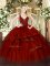 Sleeveless Organza Floor Length Zipper Ball Gown Prom Dress in Wine Red with Beading and Ruffled Layers