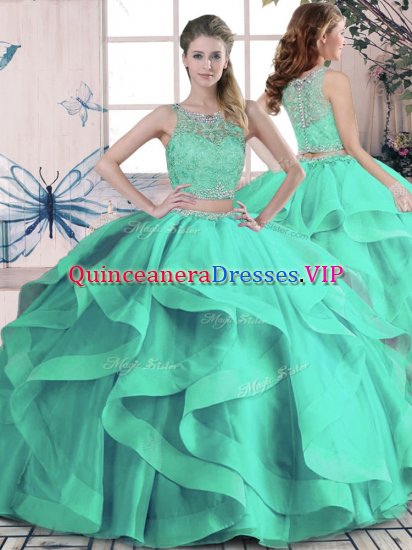 Turquoise Sleeveless Beading and Ruffles Floor Length Quinceanera Dress - Click Image to Close