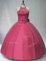 High Quality Floor Length Red Sweet 16 Quinceanera Dress Tulle Sleeveless Beading