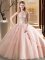 Peach Ball Gowns Tulle Scoop Sleeveless Beading Lace Up 15th Birthday Dress Brush Train