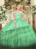 Green Zipper Sweetheart Beading and Lace and Embroidery and Ruffled Layers Quinceanera Dress Organza and Taffeta Sleeveless(SKU SJQDDT1602002-1BIZ)