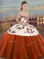 Rust Red Lace Up 15th Birthday Dress Embroidery and Bowknot Sleeveless Floor Length