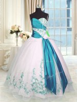 White Ball Gowns Embroidery and Sashes ribbons Ball Gown Prom Dress Lace Up Organza Sleeveless Floor Length(SKU PSSW0244-3BIZ)