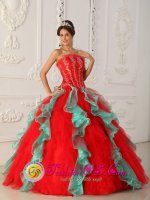 Multi-color Appliques Decorate bodice Customize Quinceanera Dress With Organza For Sweet 16 In Bridge of Allan Central(SKU QDZY299y-7BIZ)