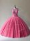 Red Tulle Lace Up Quinceanera Dress Sleeveless Floor Length Beading