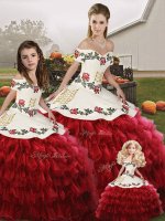 Sleeveless Lace Up Floor Length Embroidery and Ruffled Layers 15 Quinceanera Dress