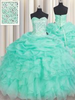 Apple Green Sweetheart Neckline Beading and Ruffles and Pick Ups Ball Gown Prom Dress Sleeveless Lace Up(SKU PSSW0437BIZ)