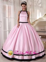 Ludlow Vermont/VT Bateau Taffeta Affordable Baby Pink and Black Quinceanera Dress for Sweet 16(SKU PDZY606-A (2)-CBIZ)