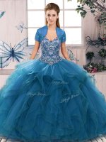 Customized Blue Lace Up Quinceanera Gown Beading and Ruffles Sleeveless Floor Length(SKU SJQDDT2085002-5BIZ)