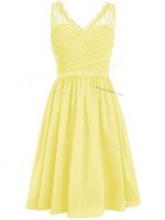 Graceful V-neck Sleeveless Chiffon Damas Dress Lace and Ruching Side Zipper