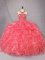 Fantastic Coral Red Quinceanera Dress Quinceanera with Beading and Ruffles Scoop Sleeveless Zipper