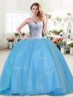 Floor Length Baby Blue Vestidos de Quinceanera Sweetheart Sleeveless Lace Up