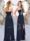 Navy Blue Lace Up Court Dresses for Sweet 16 Beading and Ruffles Sleeveless Floor Length