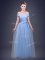 Latest Off the Shoulder Floor Length Empire Sleeveless Light Blue Damas Dress Lace Up