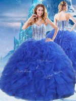 Royal Blue Ball Gowns Beading and Ruffles and Sequins Quinceanera Gowns Lace Up Organza Sleeveless Floor Length(SKU PSSW0659MTBIZ)