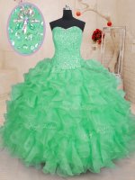 Organza Sleeveless Floor Length Sweet 16 Dress and Beading and Ruffles(SKU PSSW0222-9BIZ)