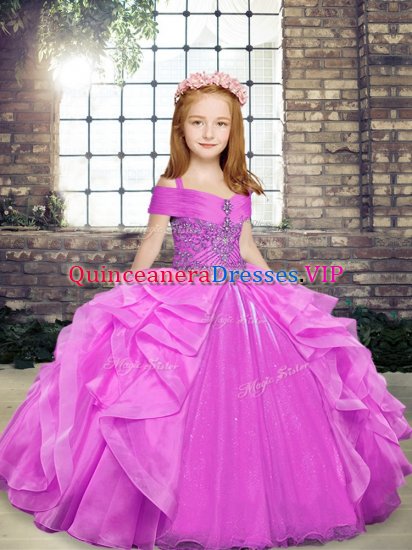 Fashion Straps Sleeveless Lace Up Pageant Dress Toddler Lilac Organza - Click Image to Close