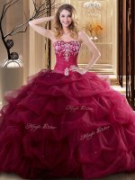 Sleeveless Embroidery and Ruffles Lace Up Quinceanera Gown