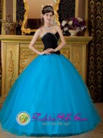 Canal Winchester Ohio/OH Teal and Black Exquisite Taffeta and Tulle Quinceanera Dress With Sweetheart Beaded Decorate