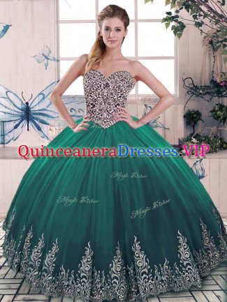 Top Selling Sweetheart Sleeveless Lace Up Sweet 16 Dresses Green Tulle