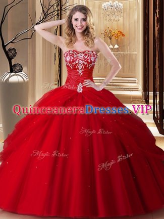 Sweetheart Sleeveless Tulle Sweet 16 Dress Embroidery Lace Up